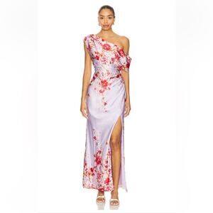 elliatt elina purple floral print one shoulder asymmetrical maxi gown dress NEW